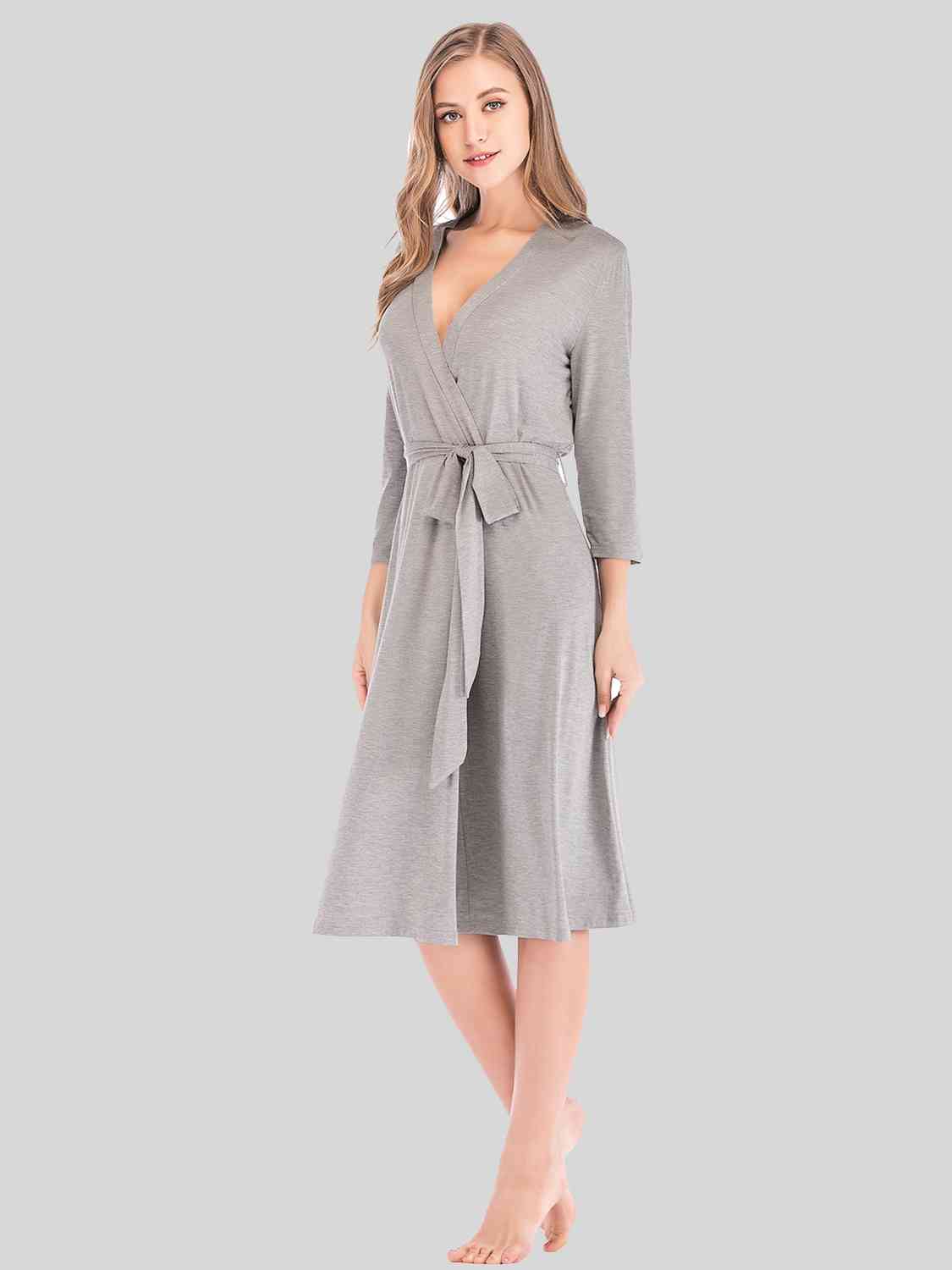 Plunge Tie Front Night Dress BLUE ZONE PLANET
