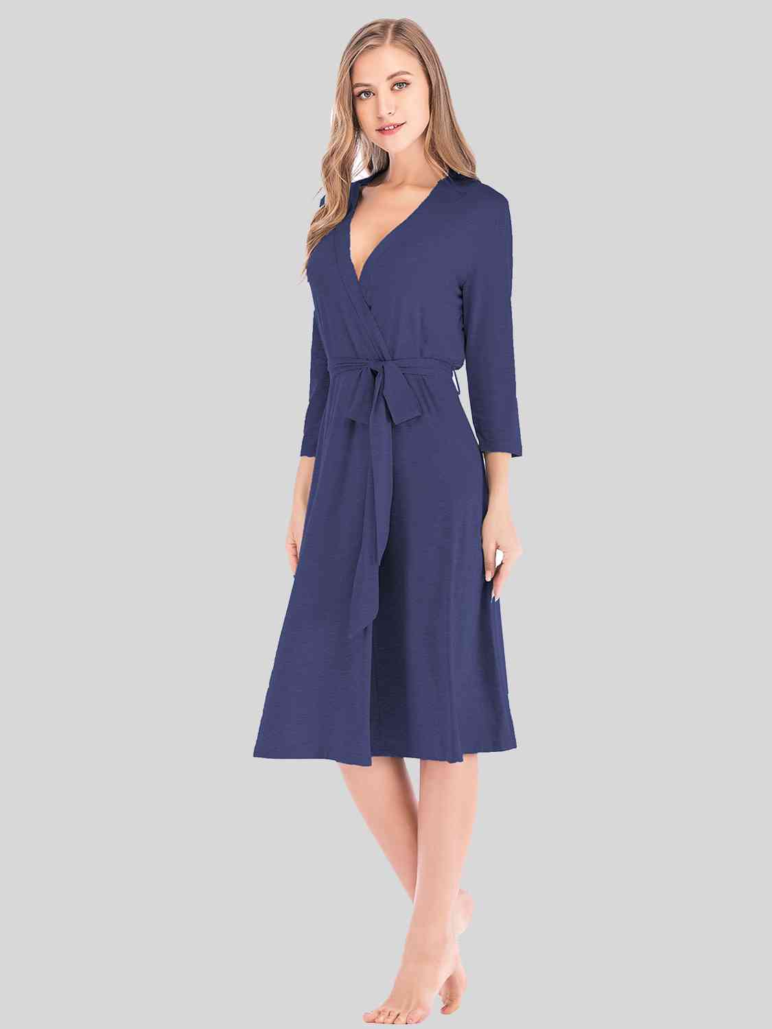 Plunge Tie Front Night Dress BLUE ZONE PLANET