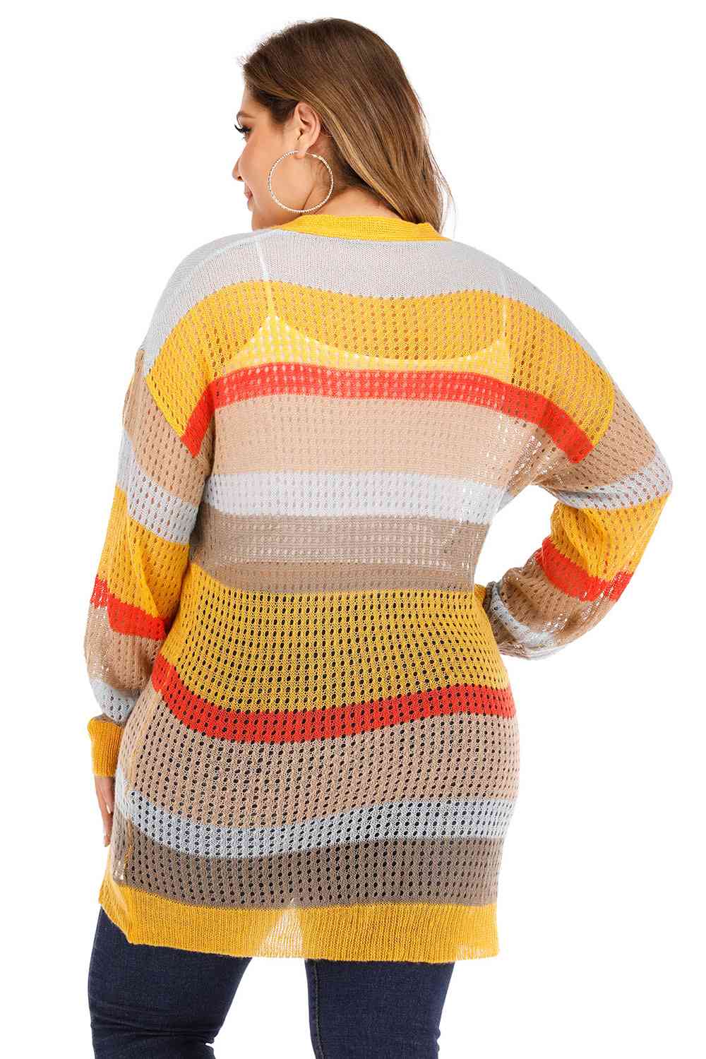 Plus Openwork Color Block Button Up Cardigan BLUE ZONE PLANET
