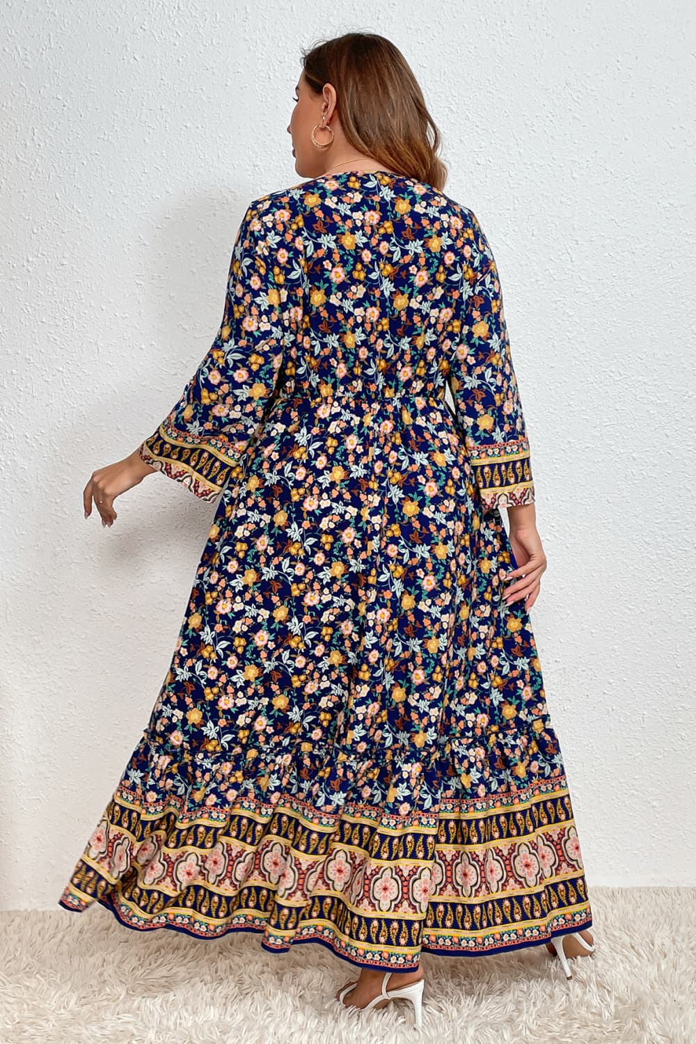 Plus Size Bohemian Round Neck Maxi Dress BLUE ZONE PLANET