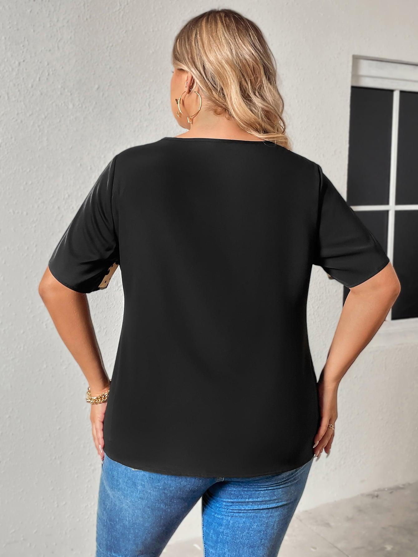 Plus Size Chain Detail V-Neck Raglan Sleeve Blouse BLUE ZONE PLANET