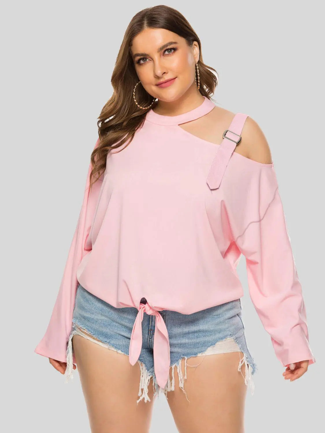 Plus Size Cold-Shoulder Tied Top BLUE ZONE PLANET