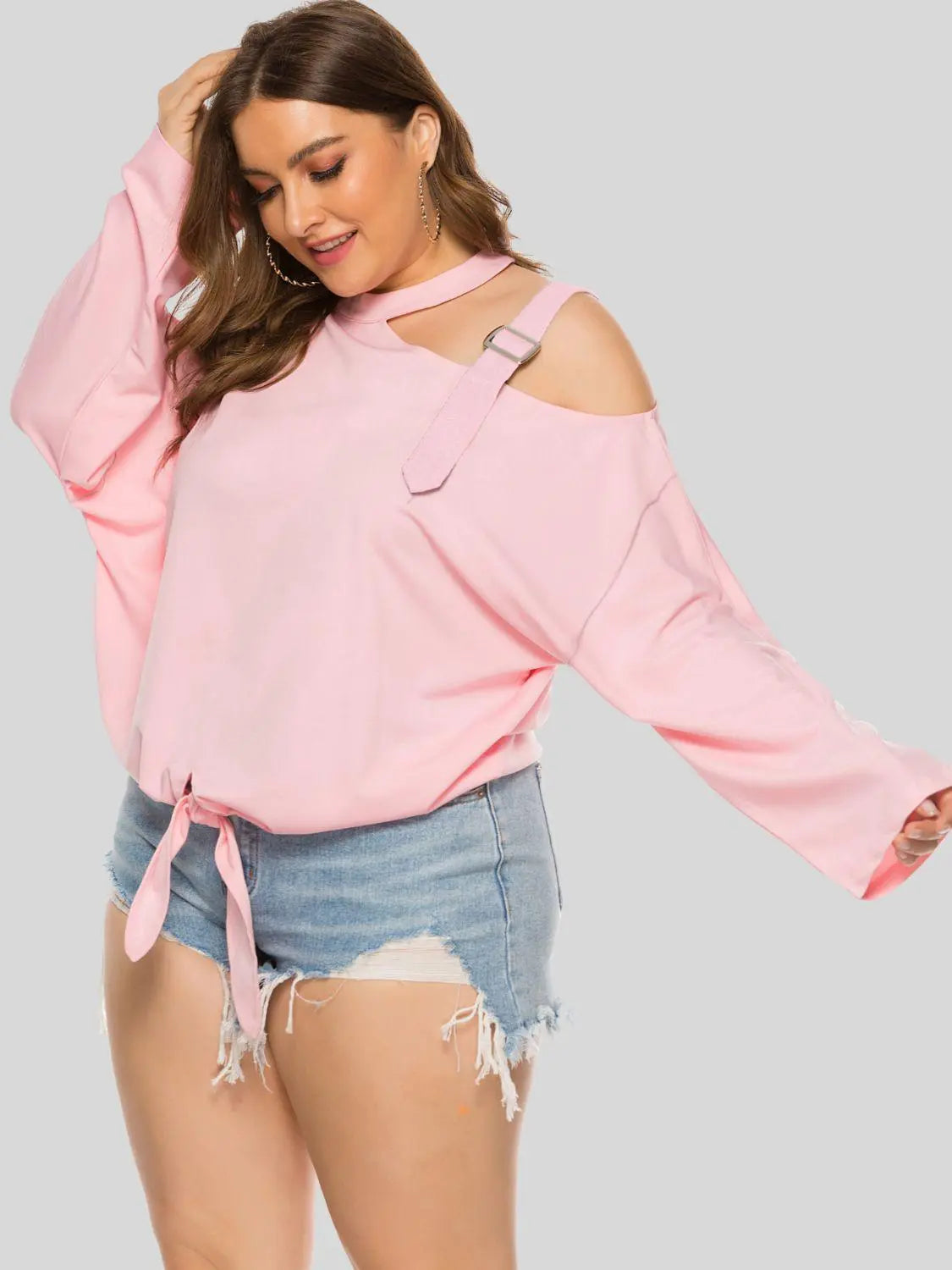 Plus Size Cold-Shoulder Tied Top BLUE ZONE PLANET