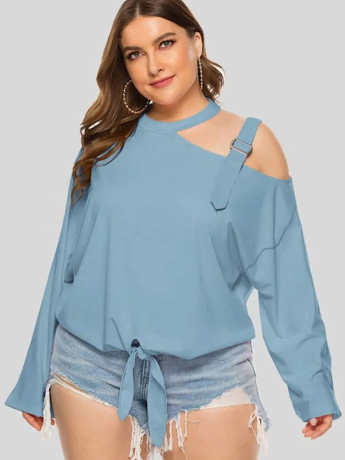 Plus Size Cold-Shoulder Tied Top BLUE ZONE PLANET