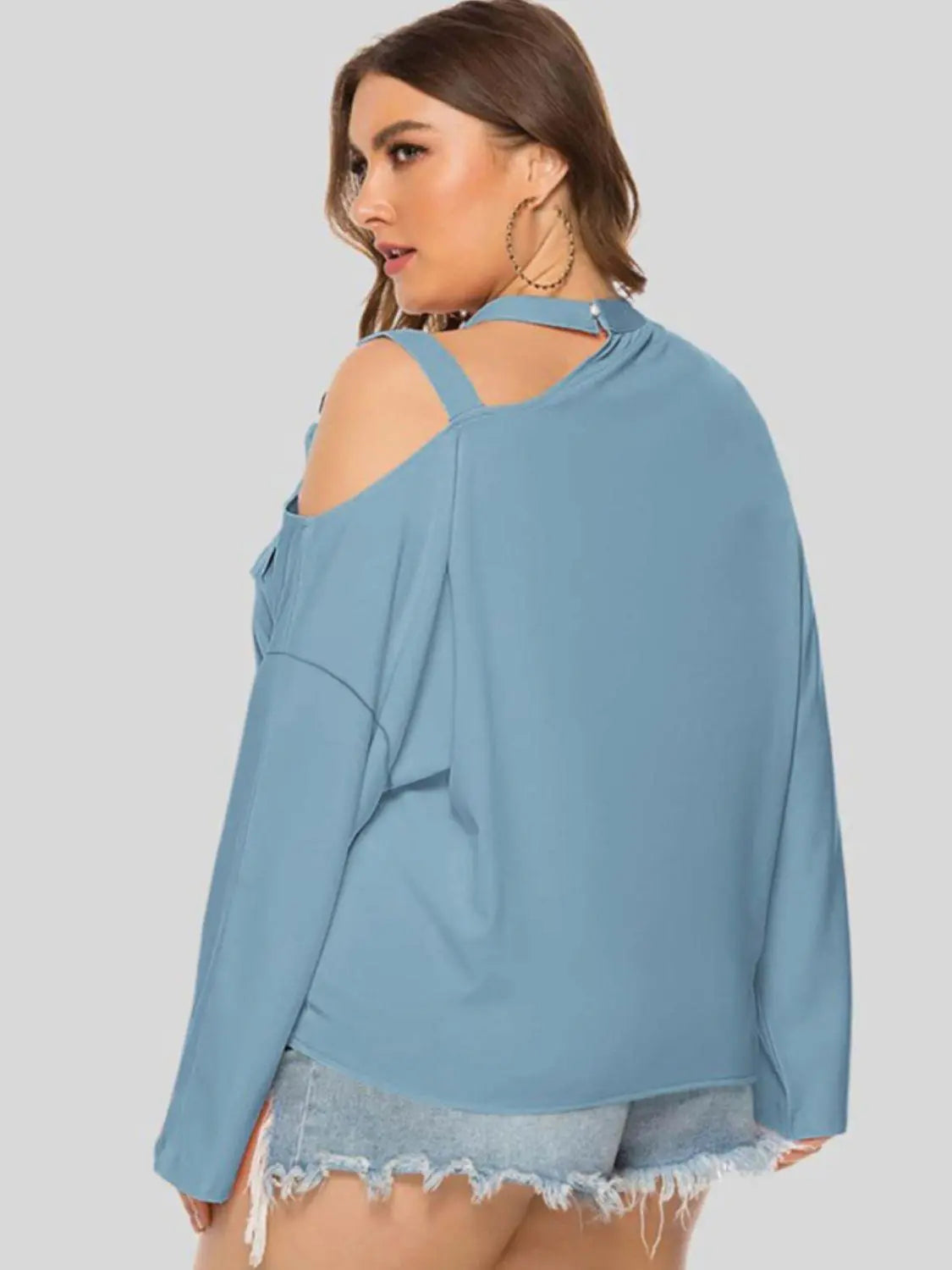 Plus Size Cold-Shoulder Tied Top BLUE ZONE PLANET