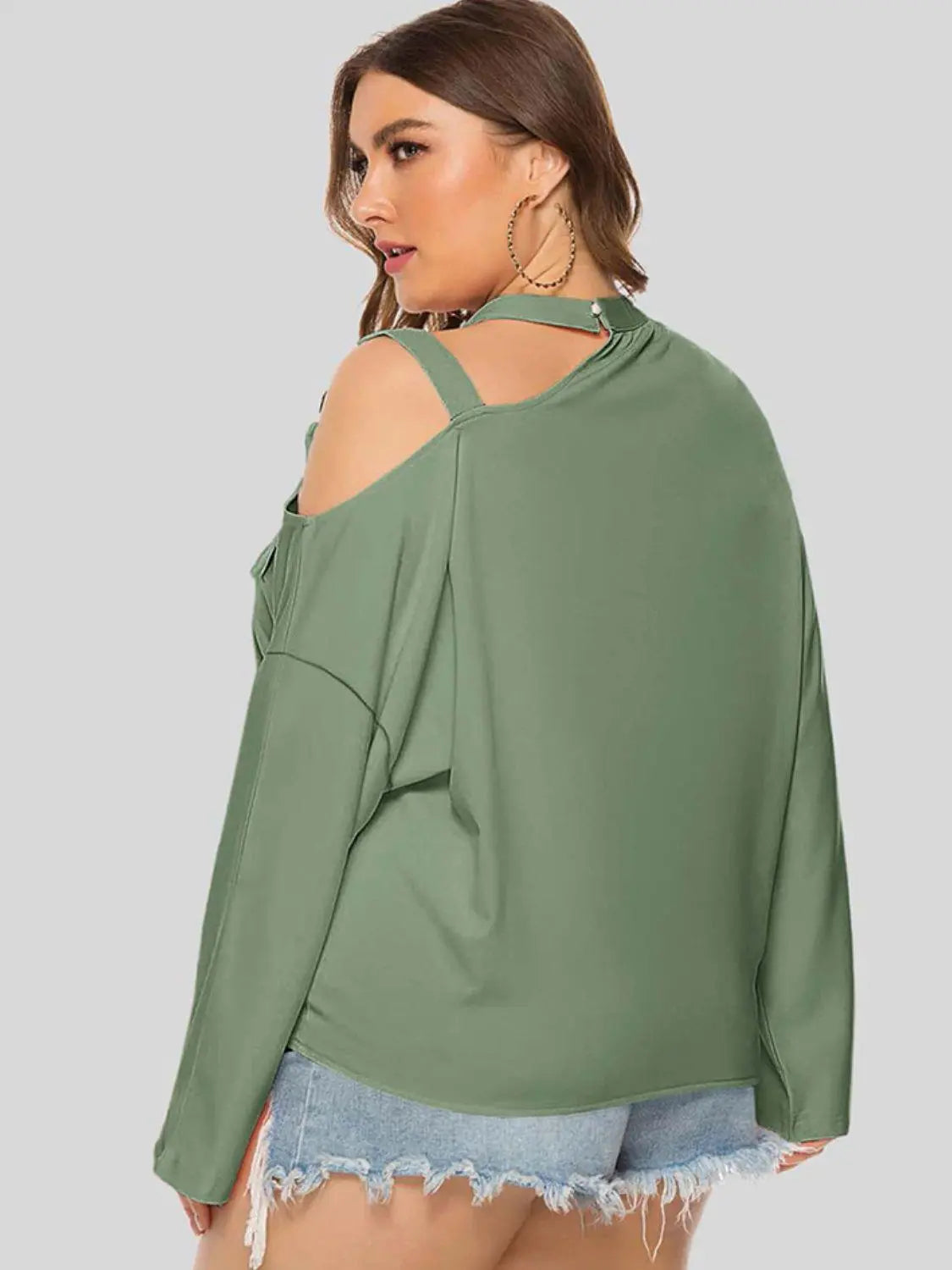 Plus Size Cold-Shoulder Tied Top BLUE ZONE PLANET