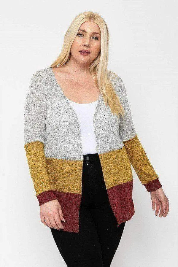 Plus Size Color Block, Lightweight Cardigan Blue Zone Planet