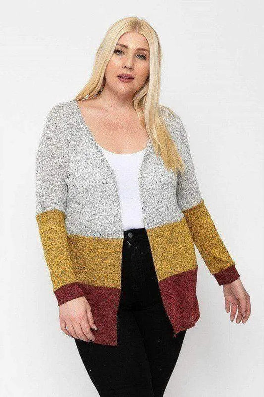 Plus Size Color Block, Lightweight Cardigan Blue Zone Planet