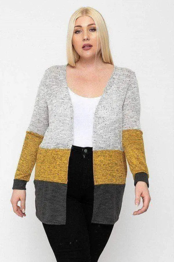 Plus Size Color Block, Lightweight Cardigan Blue Zone Planet