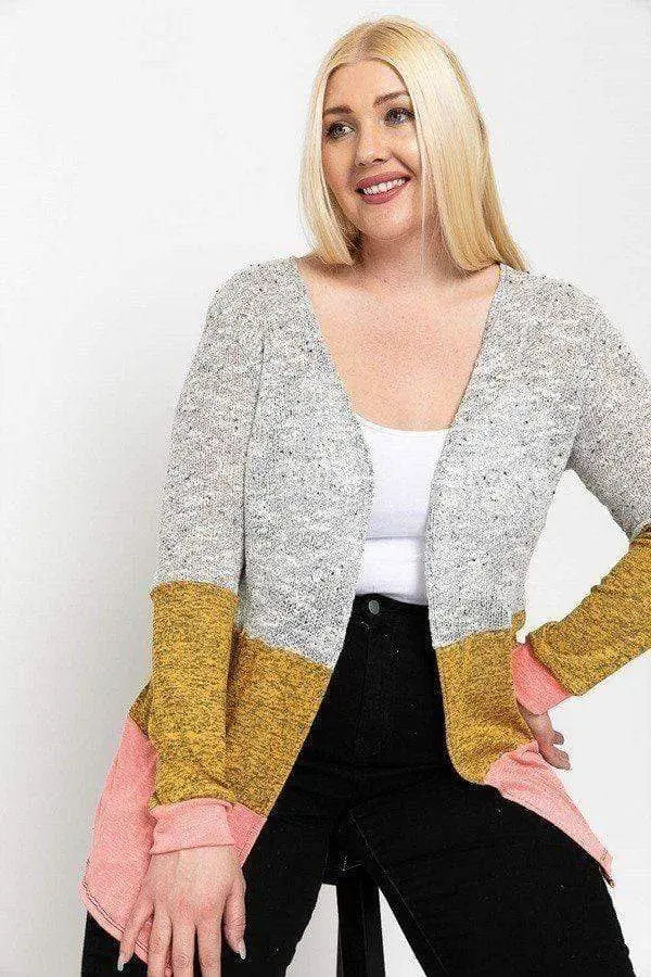 Plus Size Color Block, Lightweight Cardigan Blue Zone Planet