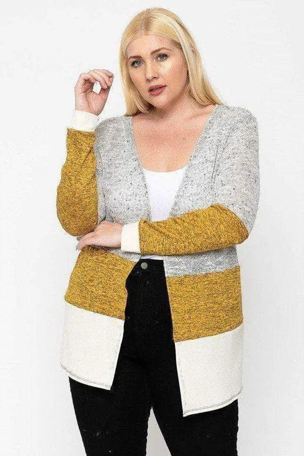 Plus Size Color Block, Lightweight Cardigan Blue Zone Planet