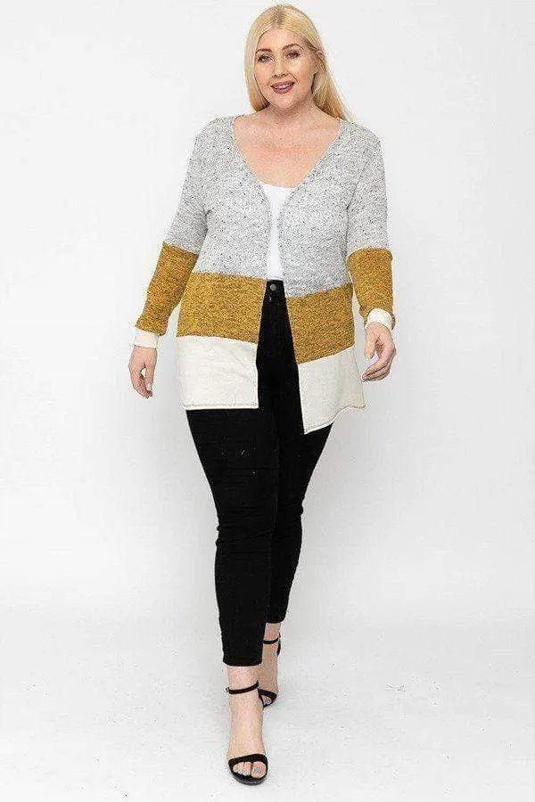 Plus Size Color Block, Lightweight Cardigan Blue Zone Planet