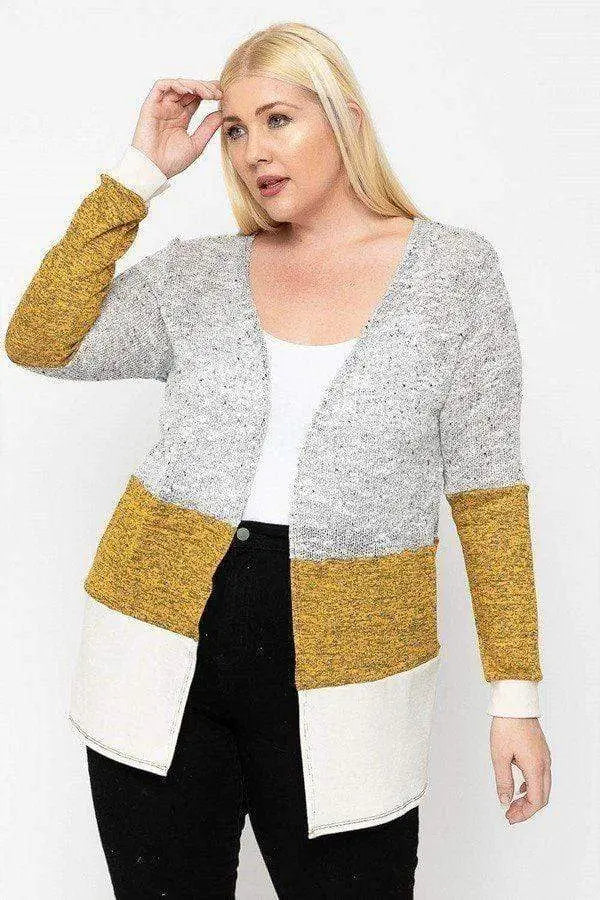 Plus Size Color Block, Lightweight Cardigan Blue Zone Planet