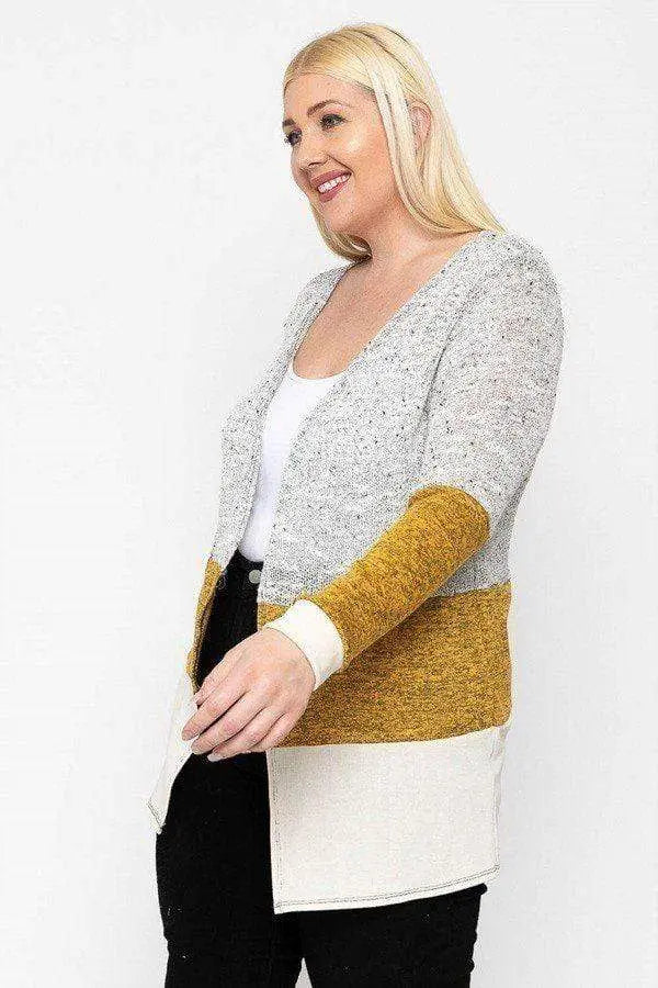 Plus Size Color Block, Lightweight Cardigan Blue Zone Planet