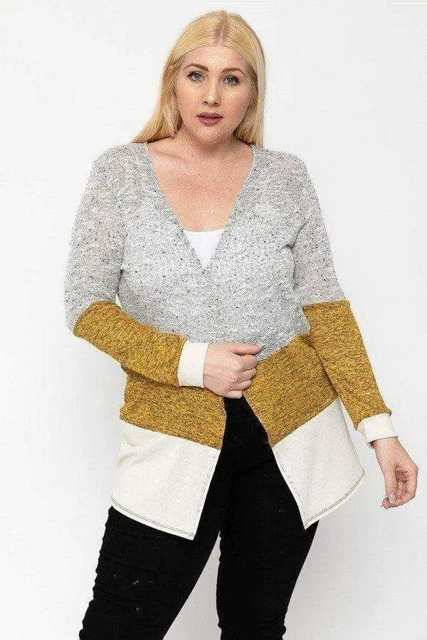 Plus Size Color Block, Lightweight Cardigan Blue Zone Planet