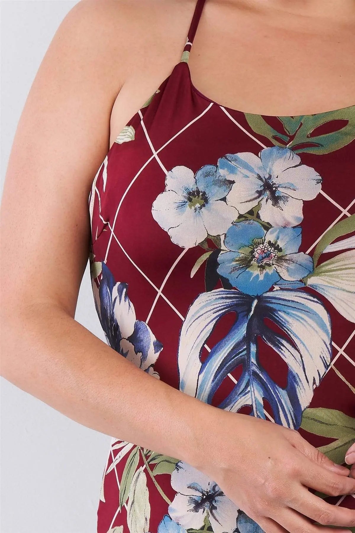 Plus Size Criss-cross Open Back Mini Floral Print Dress Blue Zone Planet