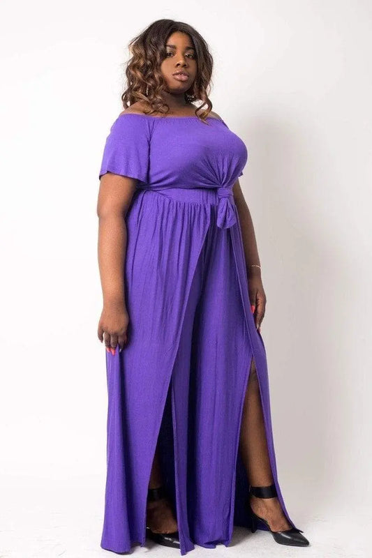 Plus Size Crop Top and Wide Slit Pant Set Blue Zone Planet