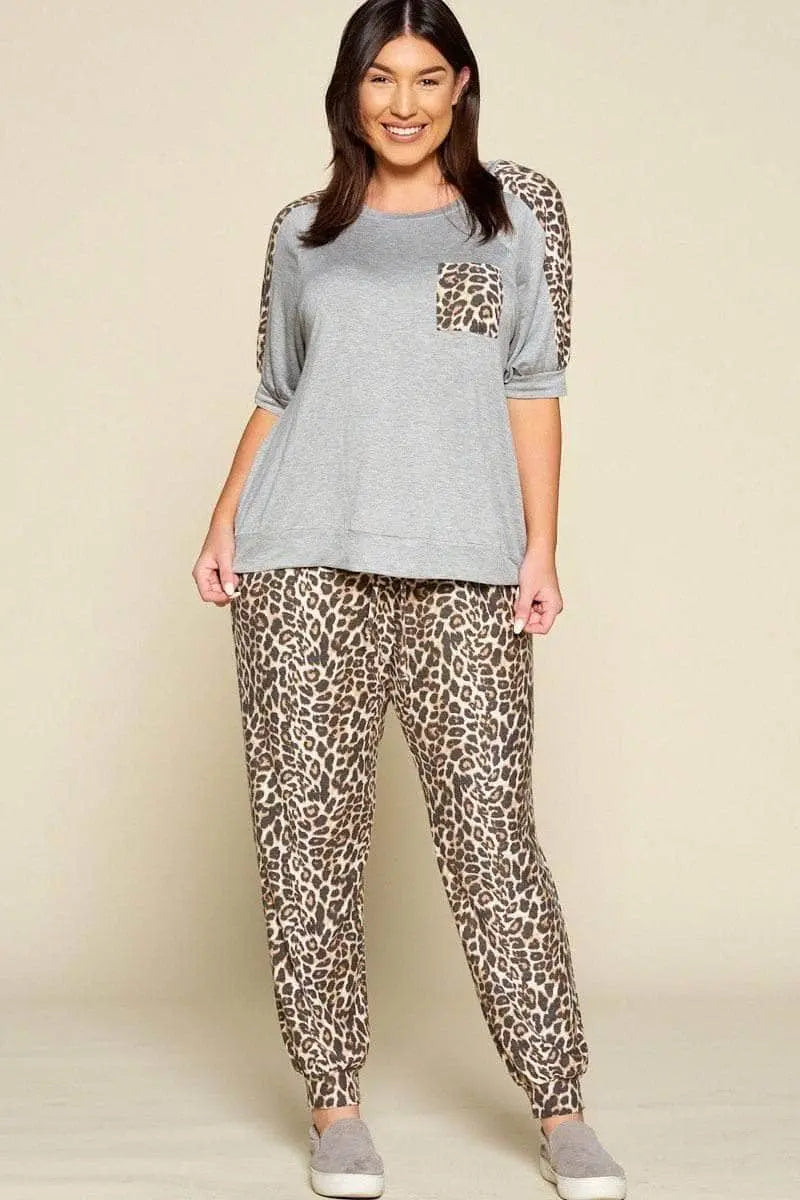 Plus Size Cute Animal Print Pocket French Terry Casual Top Blue Zone Planet