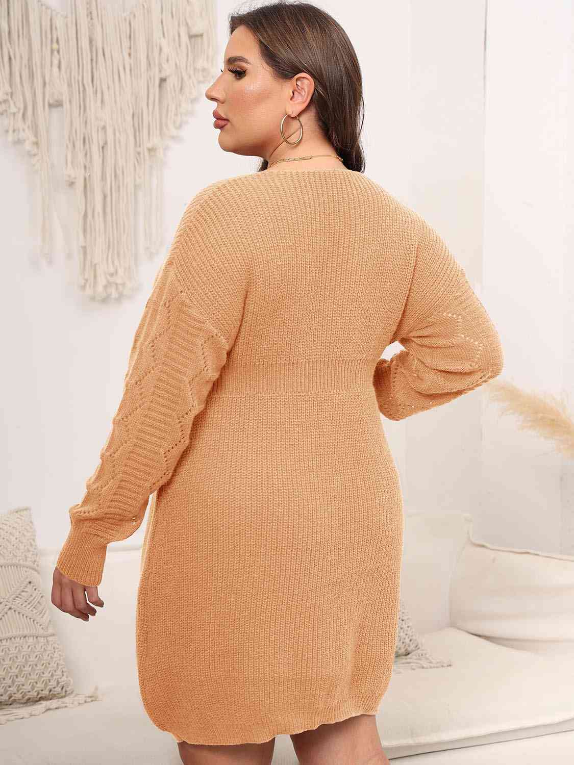 Plus Size Dropped Shoulder Long Sleeve Knit Mini Dress BLUE ZONE PLANET