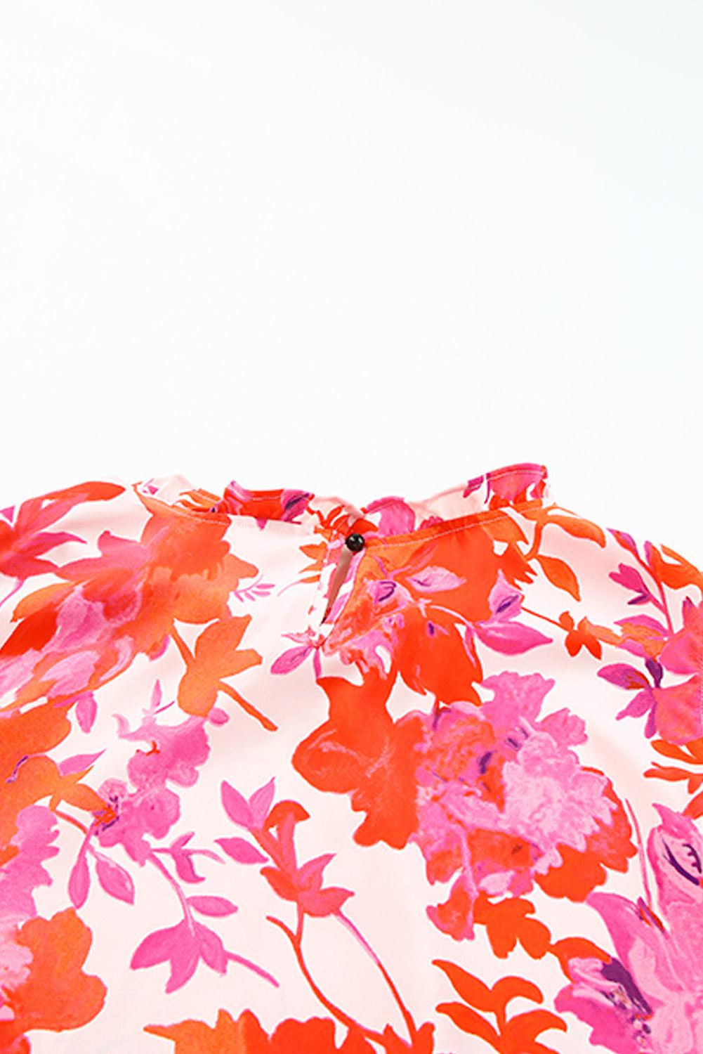 Plus Size Floral Flutter Sleeve Round Neck Blouse BLUE ZONE PLANET
