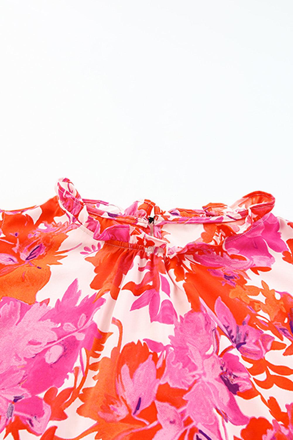 Plus Size Floral Flutter Sleeve Round Neck Blouse BLUE ZONE PLANET