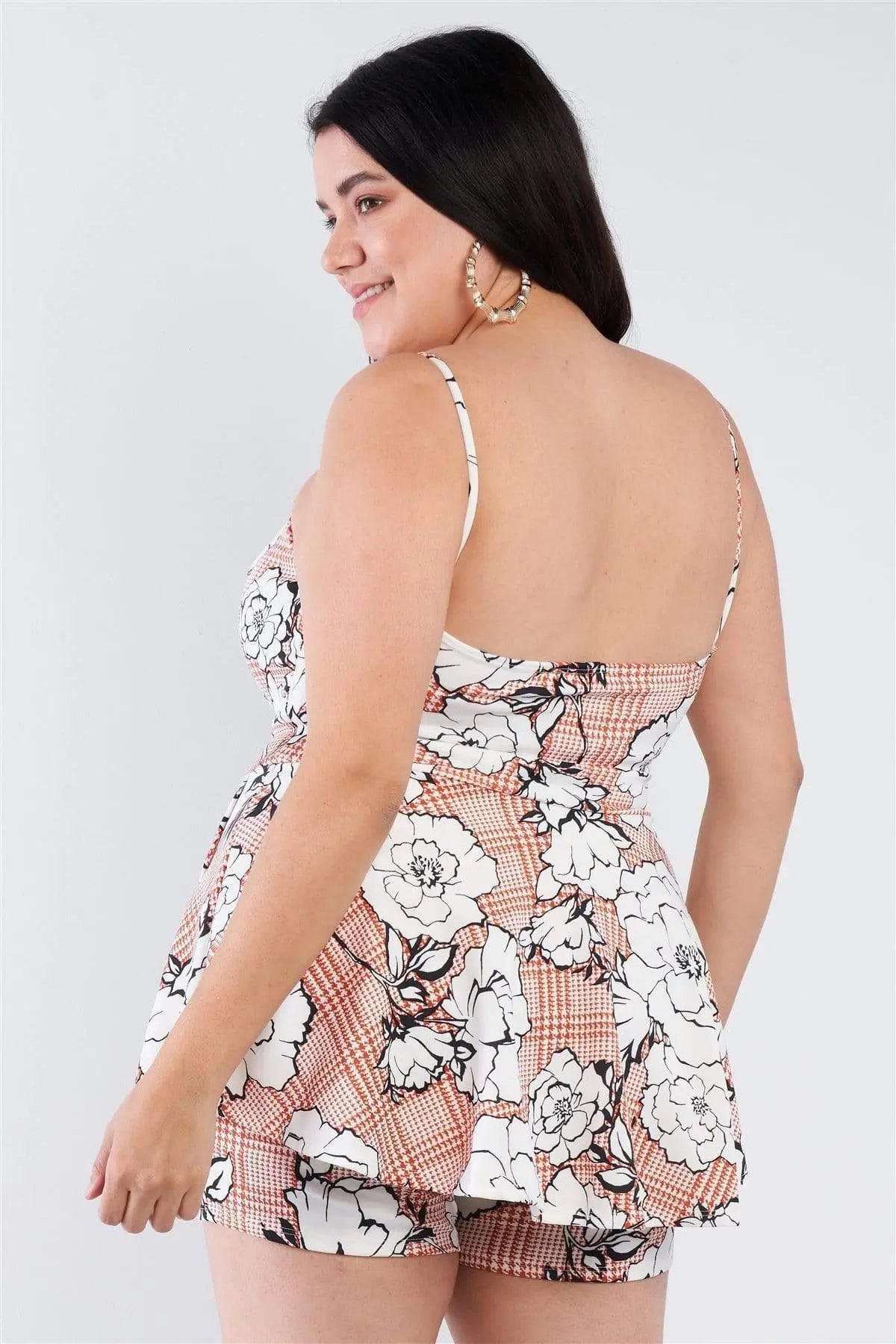 Plus Size Floral Short Skirt Mini V-Neck Romper Blue Zone Planet