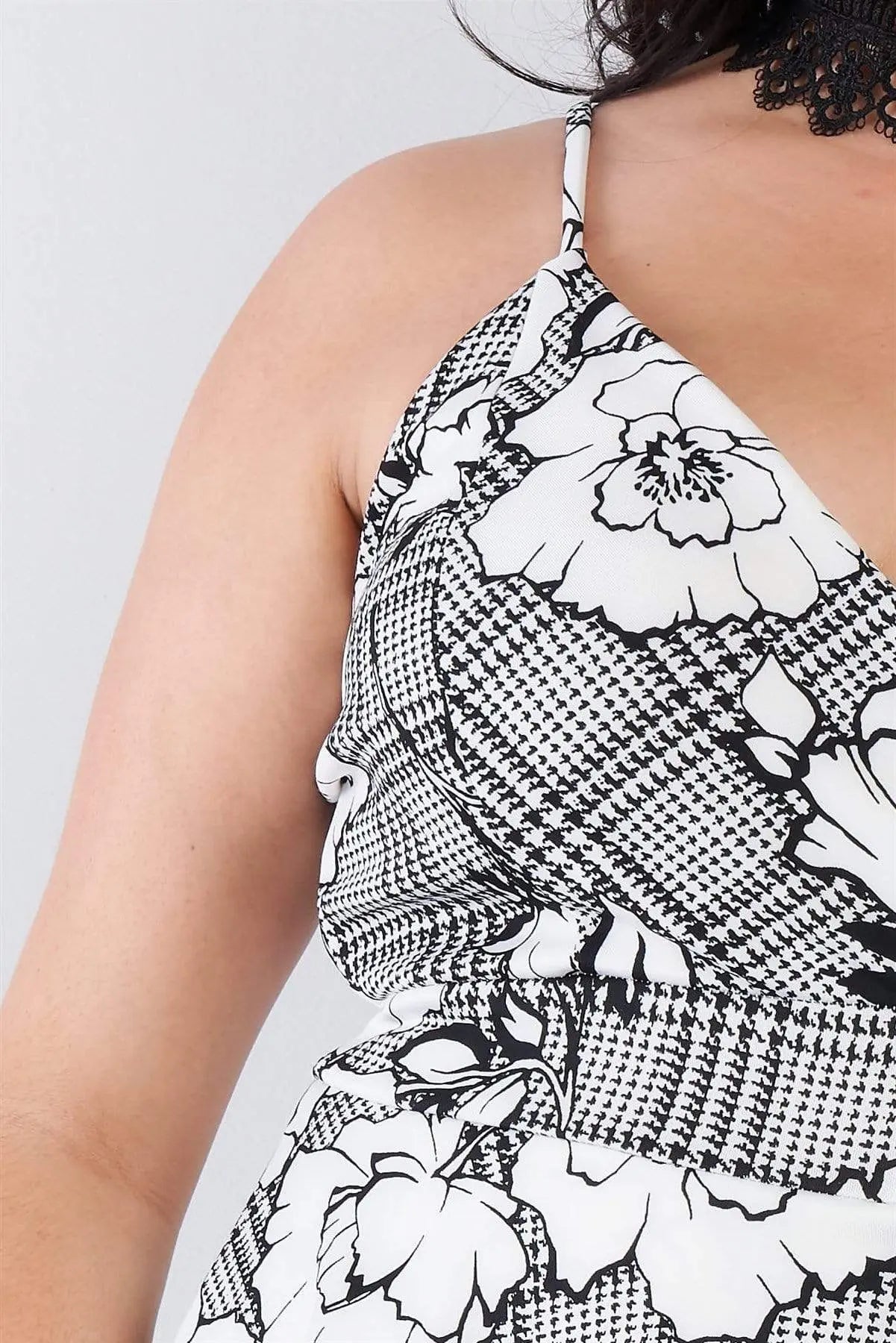 Plus Size Floral Short Skirt Mini V-Neck Romper Blue Zone Planet