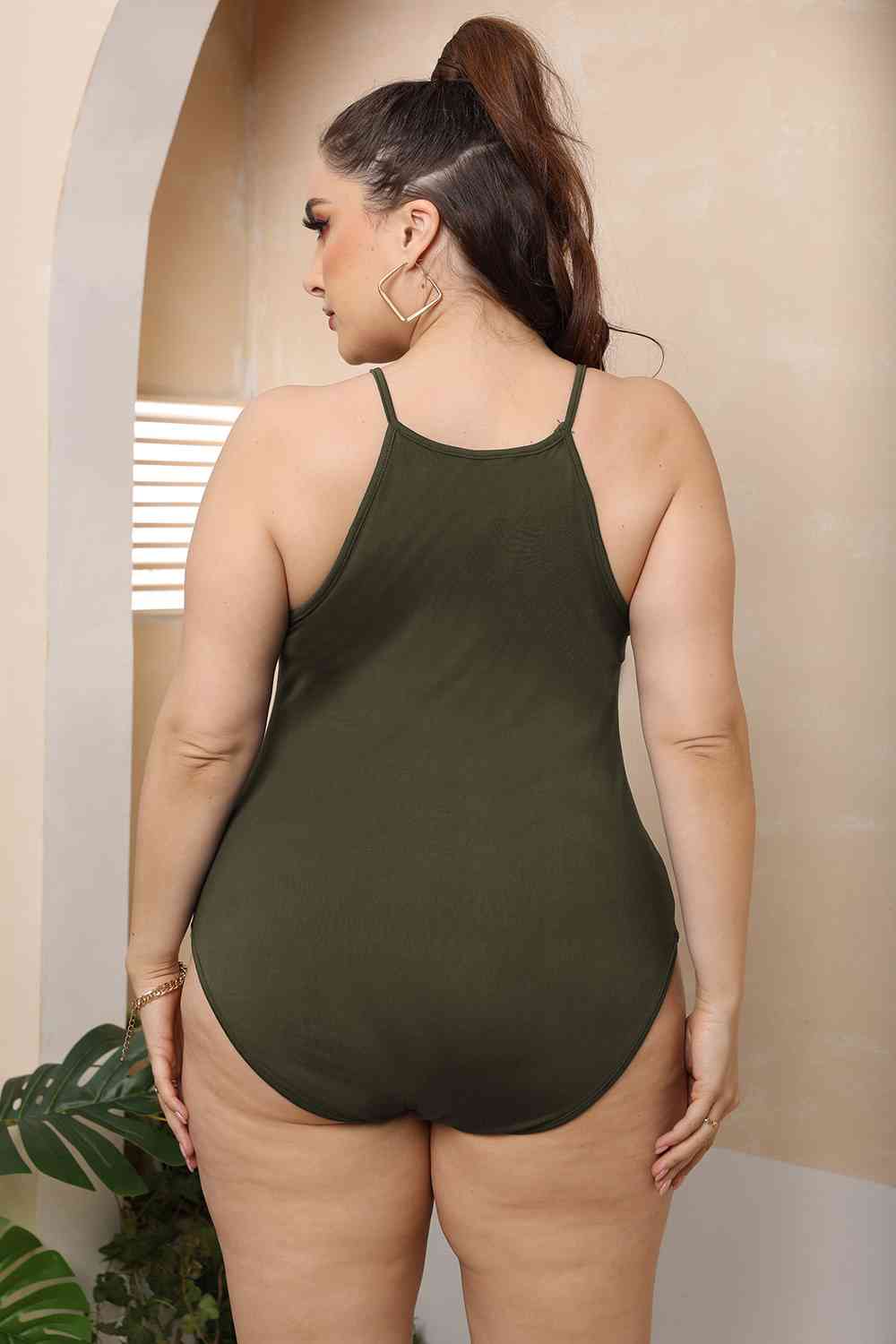 Plus Size Halter Neck Spaghetti Strap Bodysuit BLUE ZONE PLANET