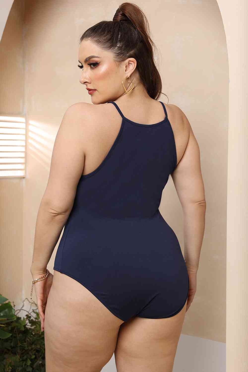 Plus Size Halter Neck Spaghetti Strap Bodysuit BLUE ZONE PLANET