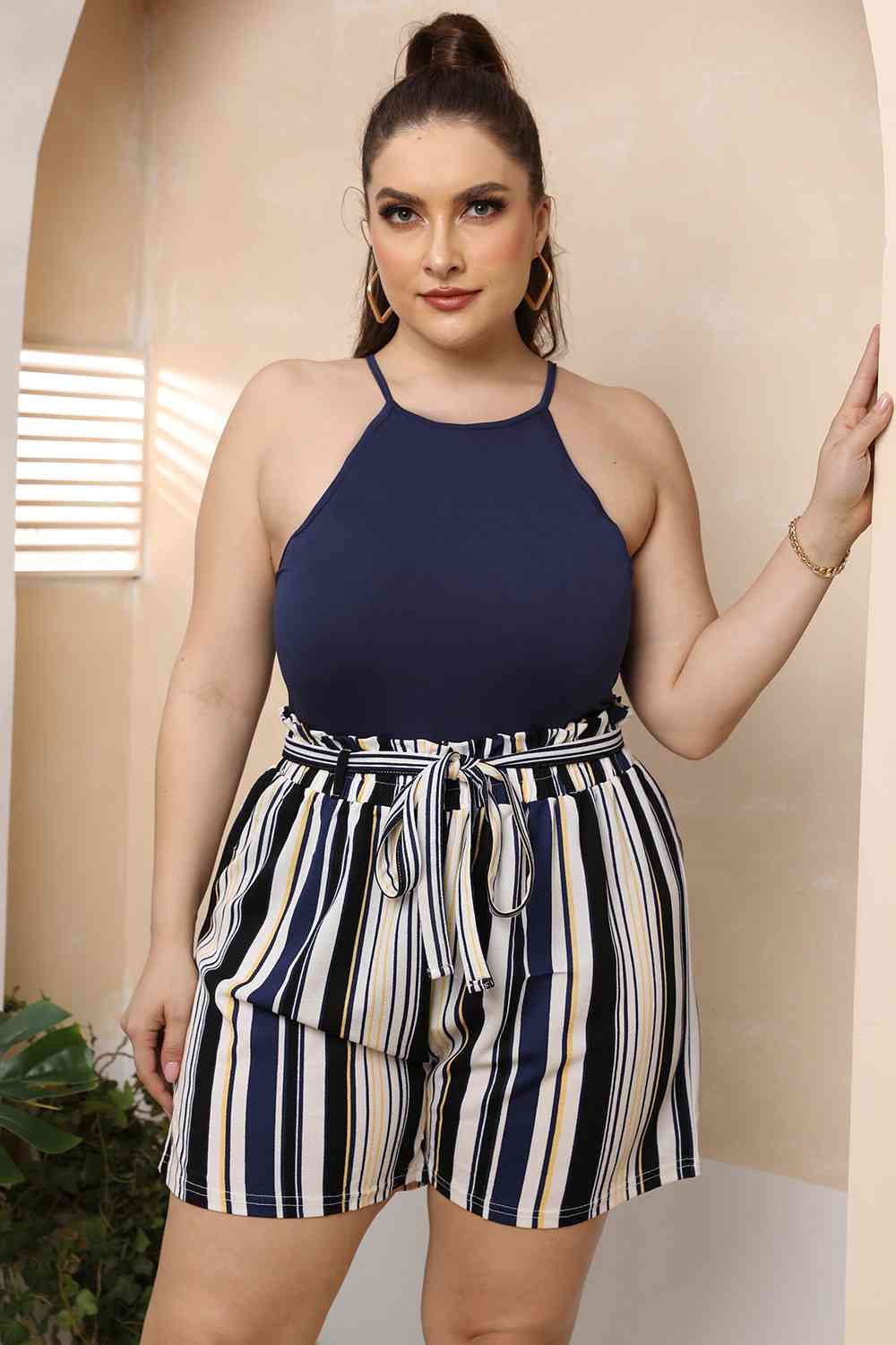 Plus Size Halter Neck Spaghetti Strap Bodysuit BLUE ZONE PLANET