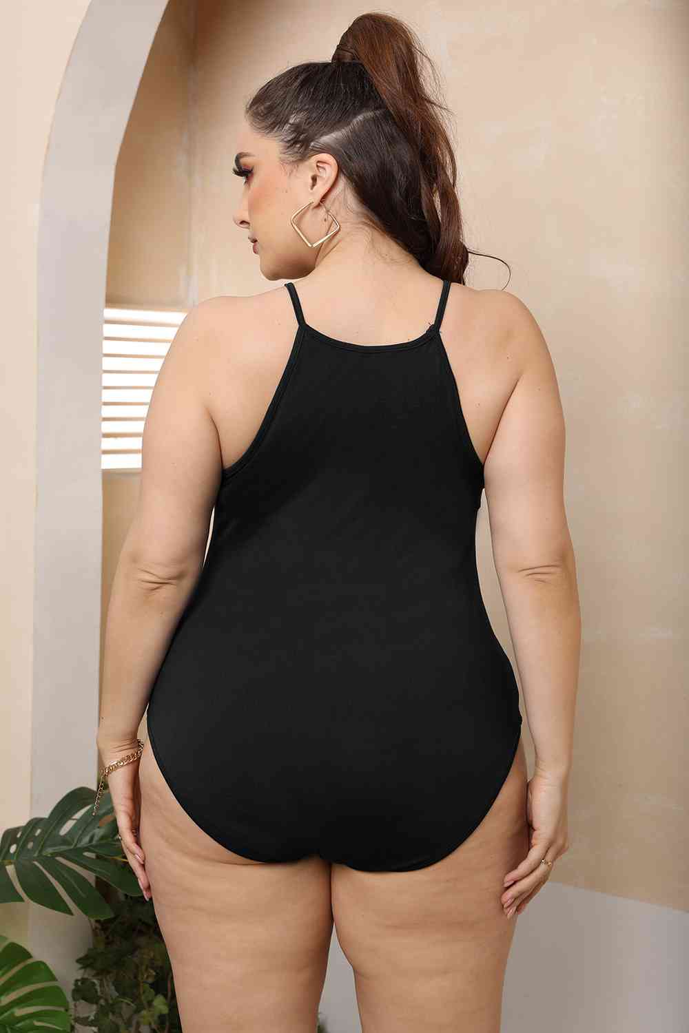 Plus Size Halter Neck Spaghetti Strap Bodysuit BLUE ZONE PLANET