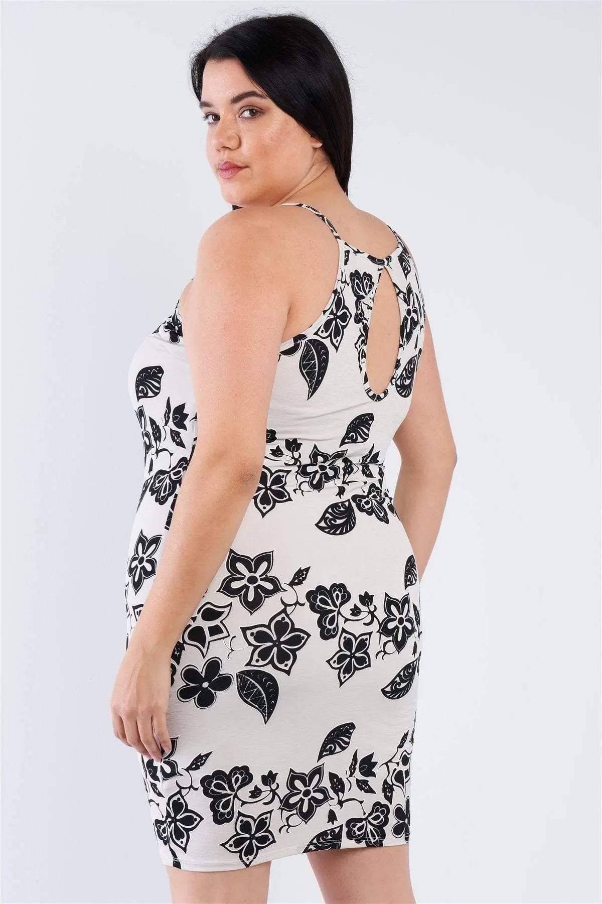 Plus Size Ivory Black Floral Basic Dress Blue Zone Planet