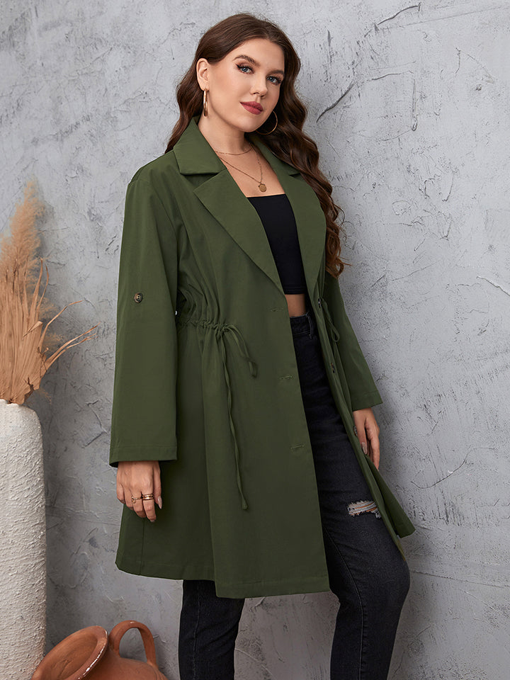 Plus Size Lapel Collar Roll-Tab Sleeve Trench Coat BLUE ZONE PLANET