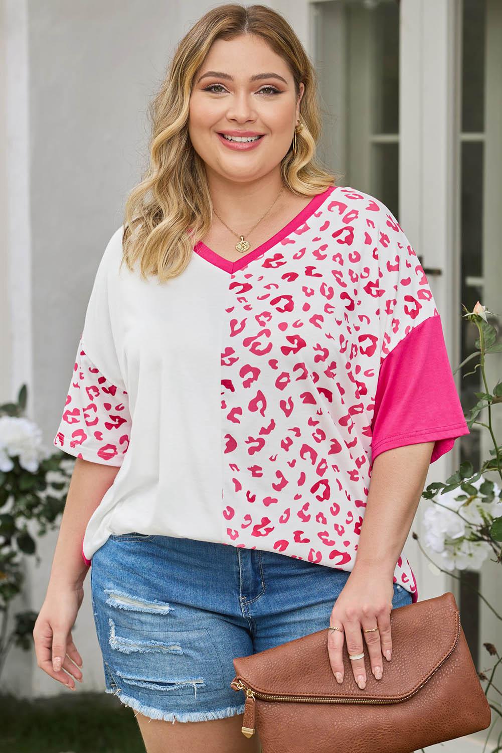 Plus Size Leopard V-Neck T-Shirt BLUE ZONE PLANET