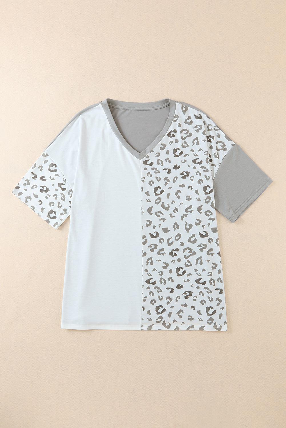 Plus Size Leopard V-Neck T-Shirt BLUE ZONE PLANET