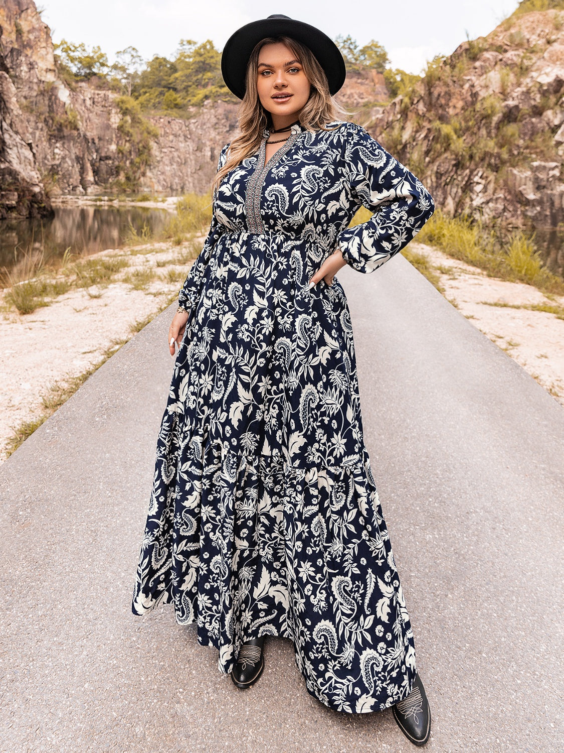 Plus Size Long Sleeve Maxi Dress BLUE ZONE PLANET