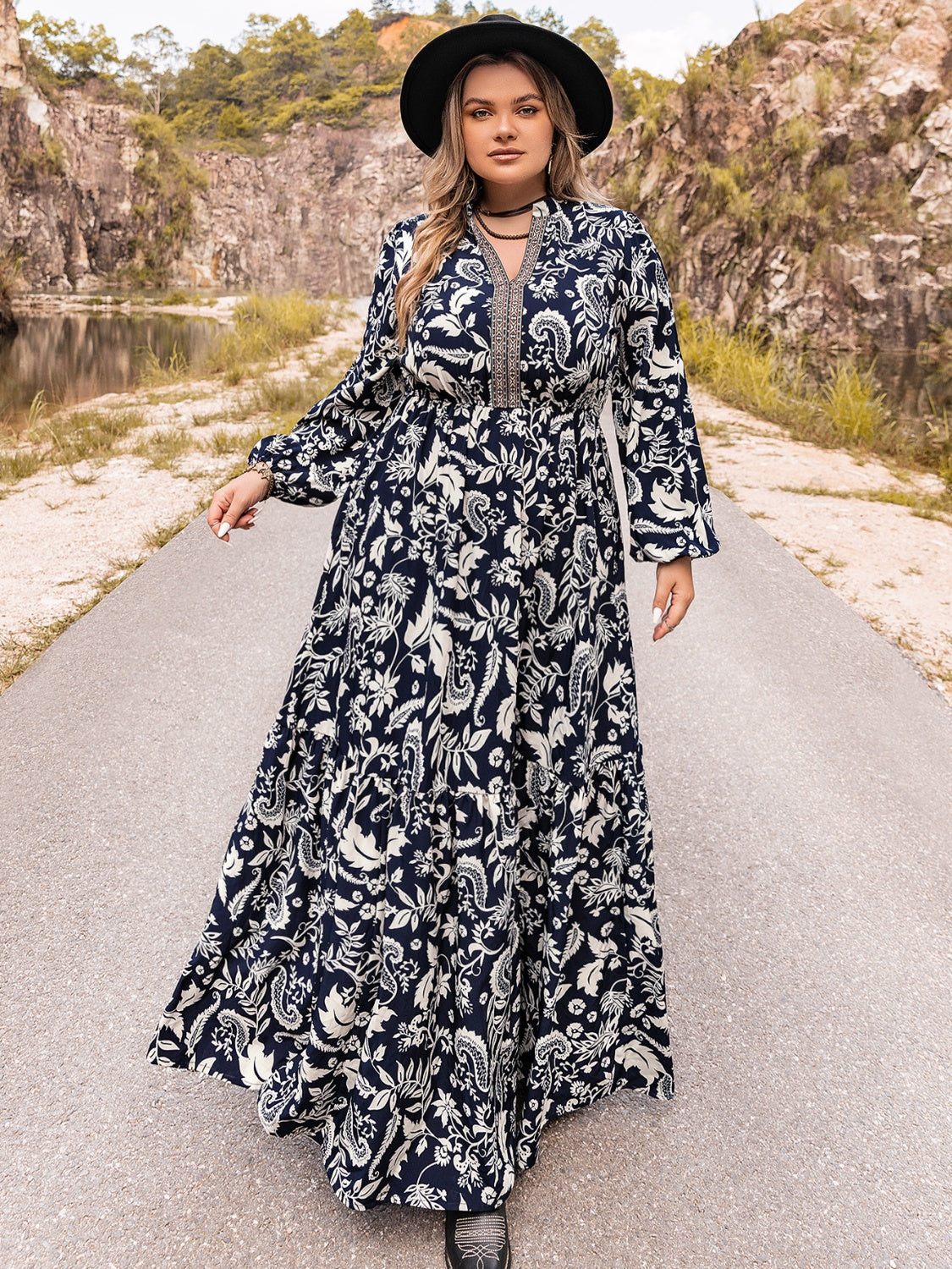 Plus Size Long Sleeve Maxi Dress BLUE ZONE PLANET