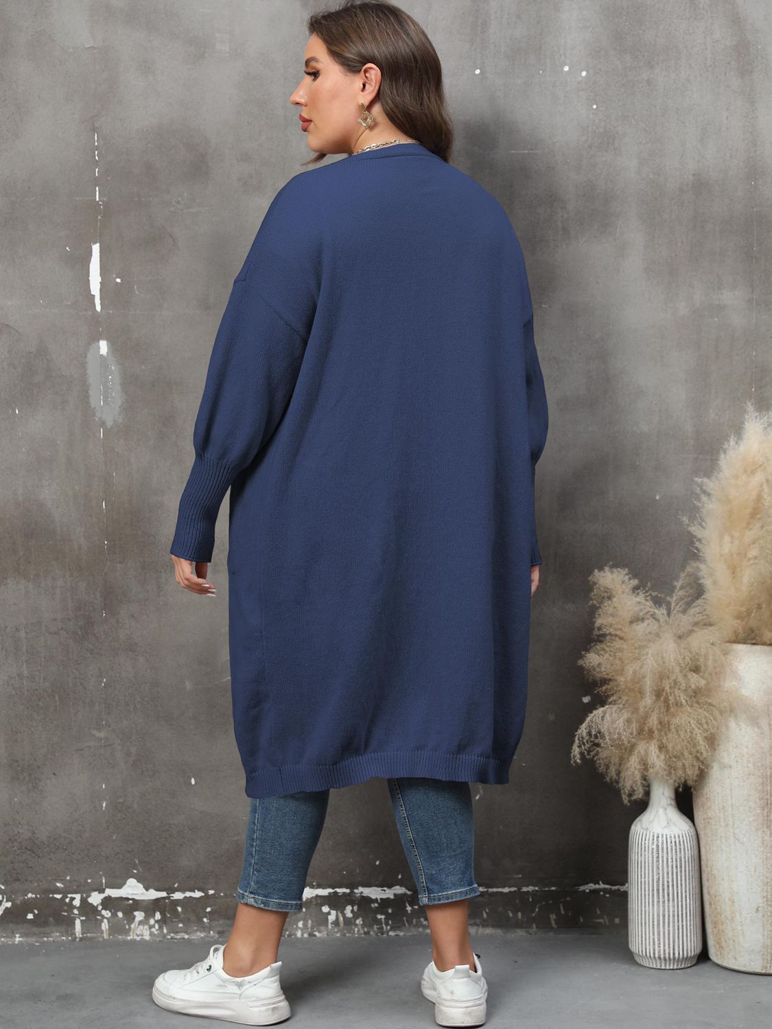 Plus Size Long Sleeve Pocketed Cardigan BLUE ZONE PLANET
