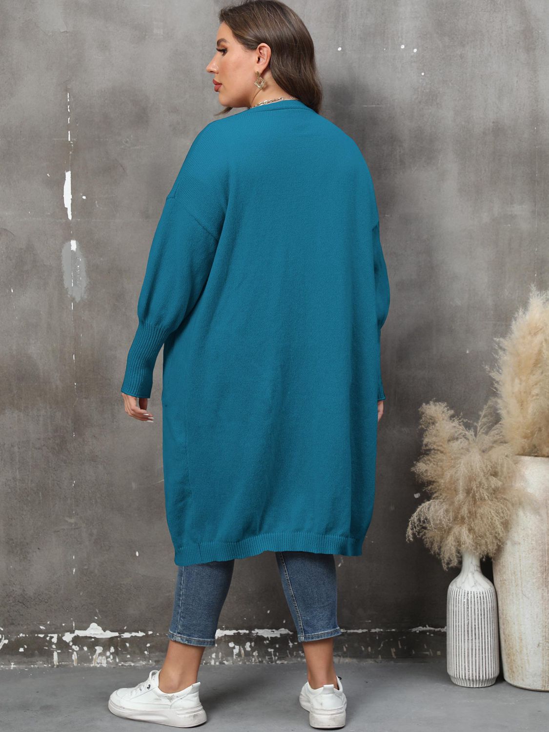 Plus Size Long Sleeve Pocketed Cardigan BLUE ZONE PLANET