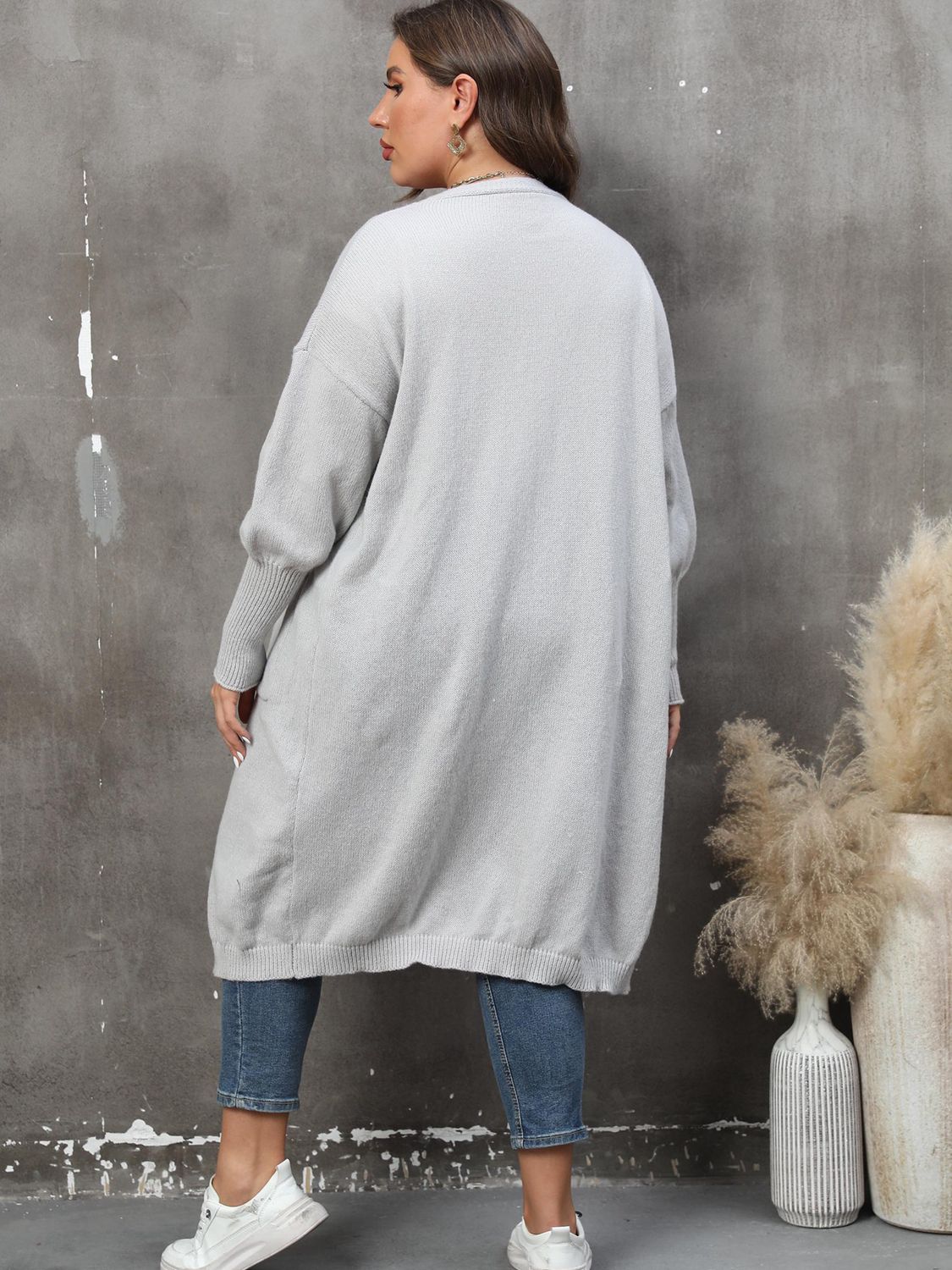 Plus Size Long Sleeve Pocketed Cardigan BLUE ZONE PLANET