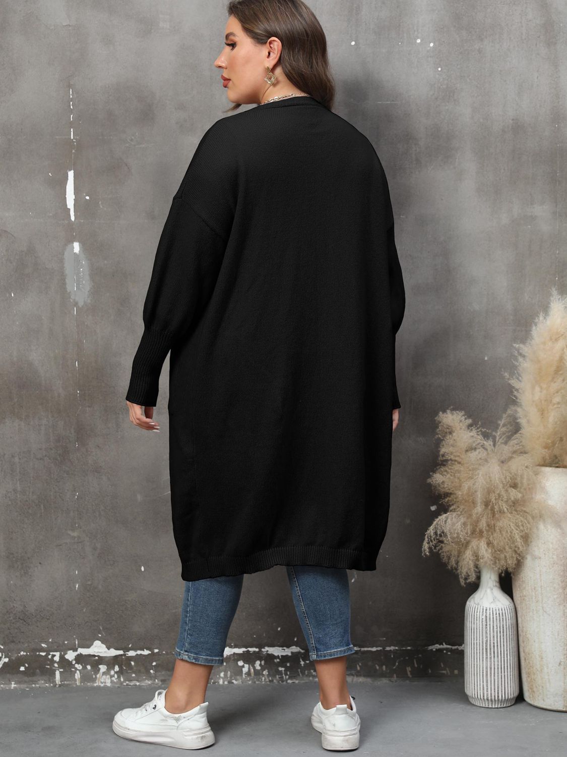 Plus Size Long Sleeve Pocketed Cardigan BLUE ZONE PLANET