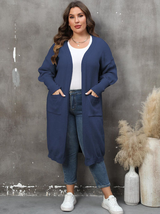 Plus Size Long Sleeve Pocketed Cardigan BLUE ZONE PLANET