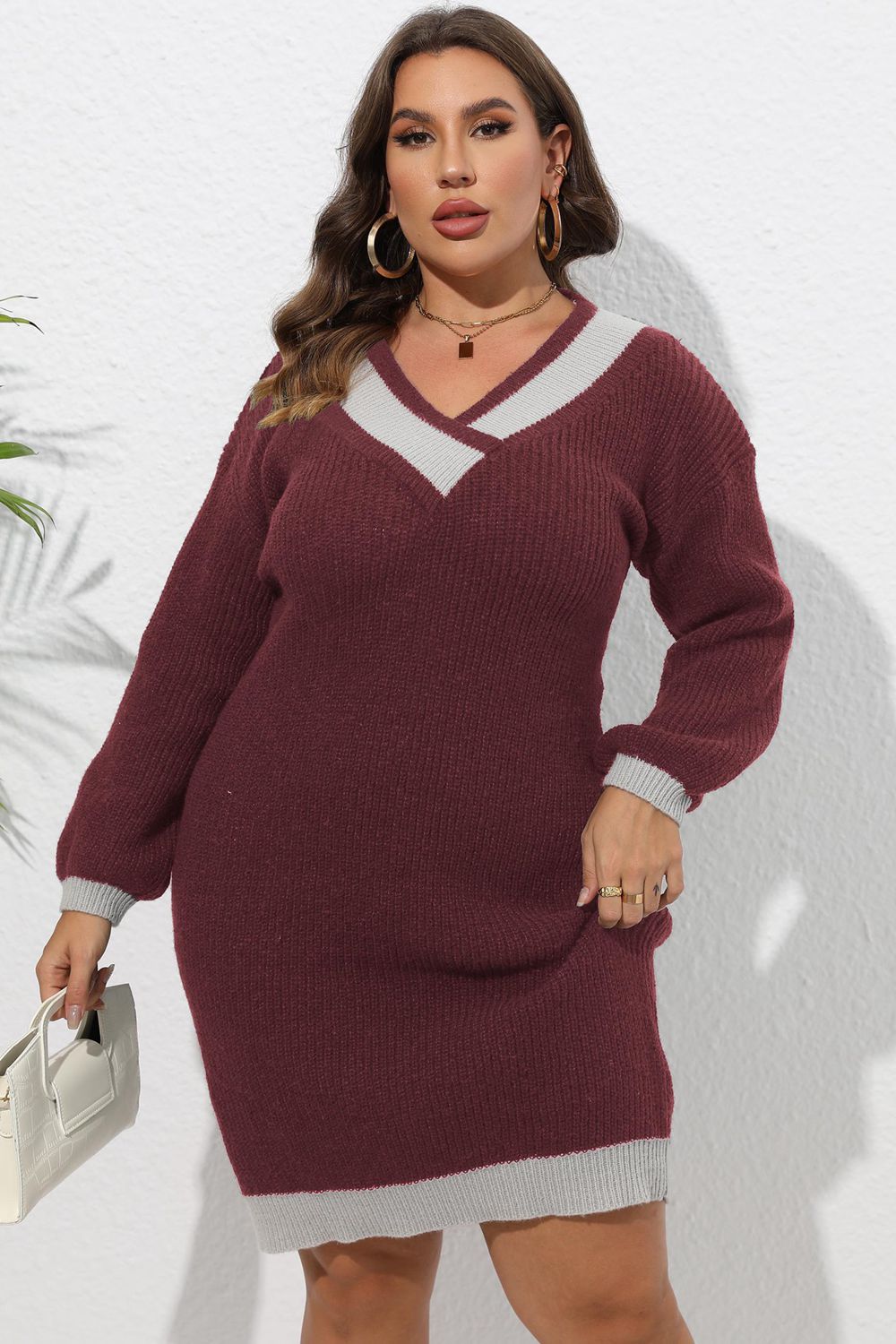 Plus Size Long Sleeve Sweater Dress BLUE ZONE PLANET