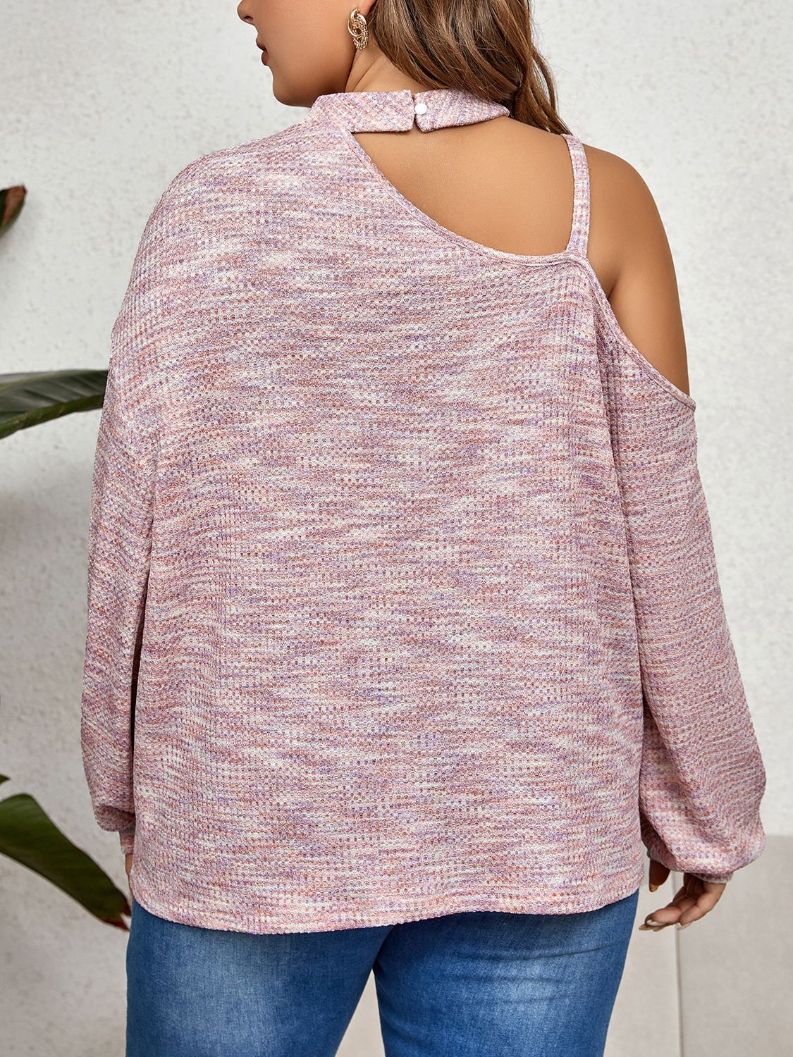 Plus Size Mock Neck Cutout Shoulder Blouse BLUE ZONE PLANET