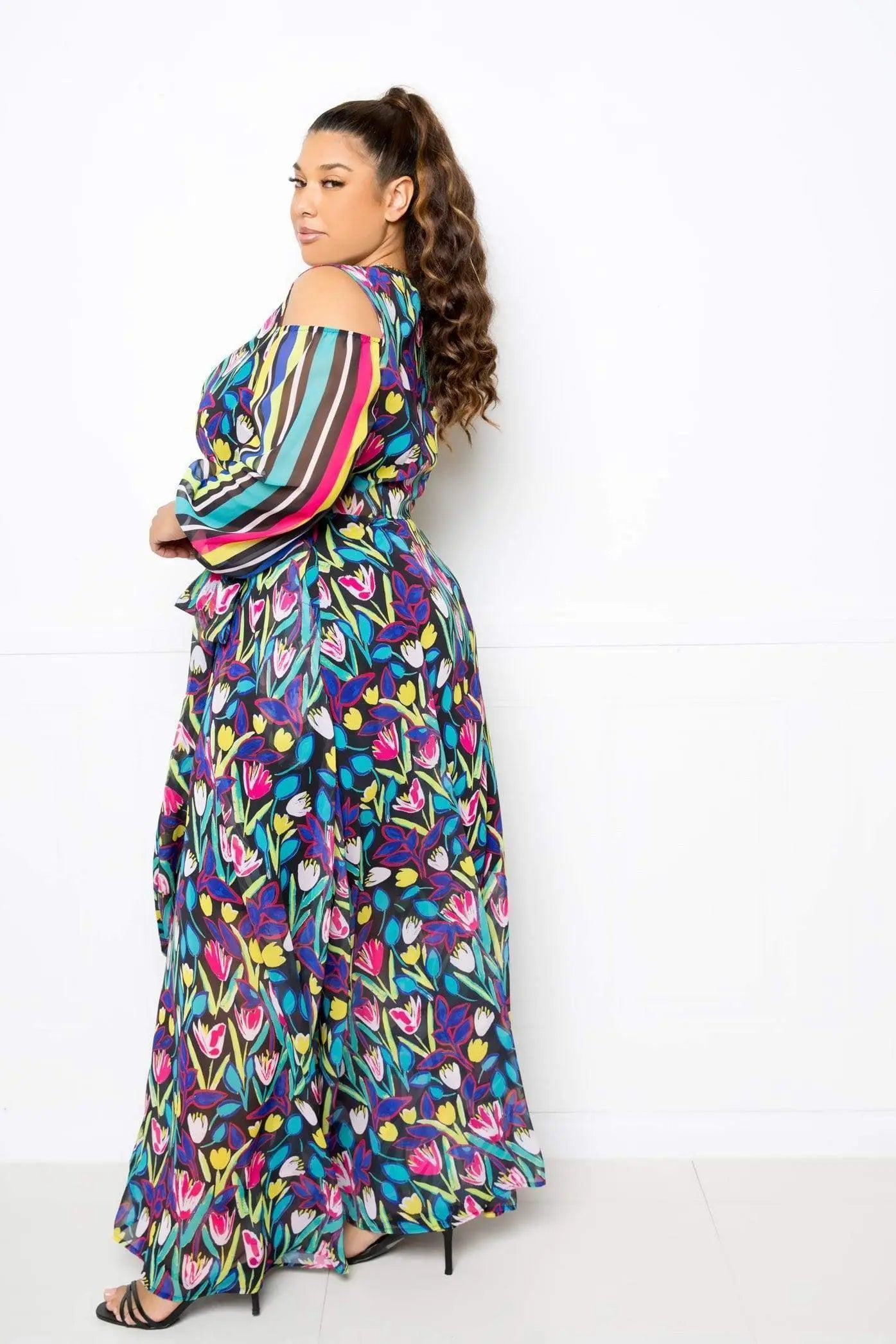 Plus Size Multi Print Chiffon Maxi Dress Blue Zone Planet