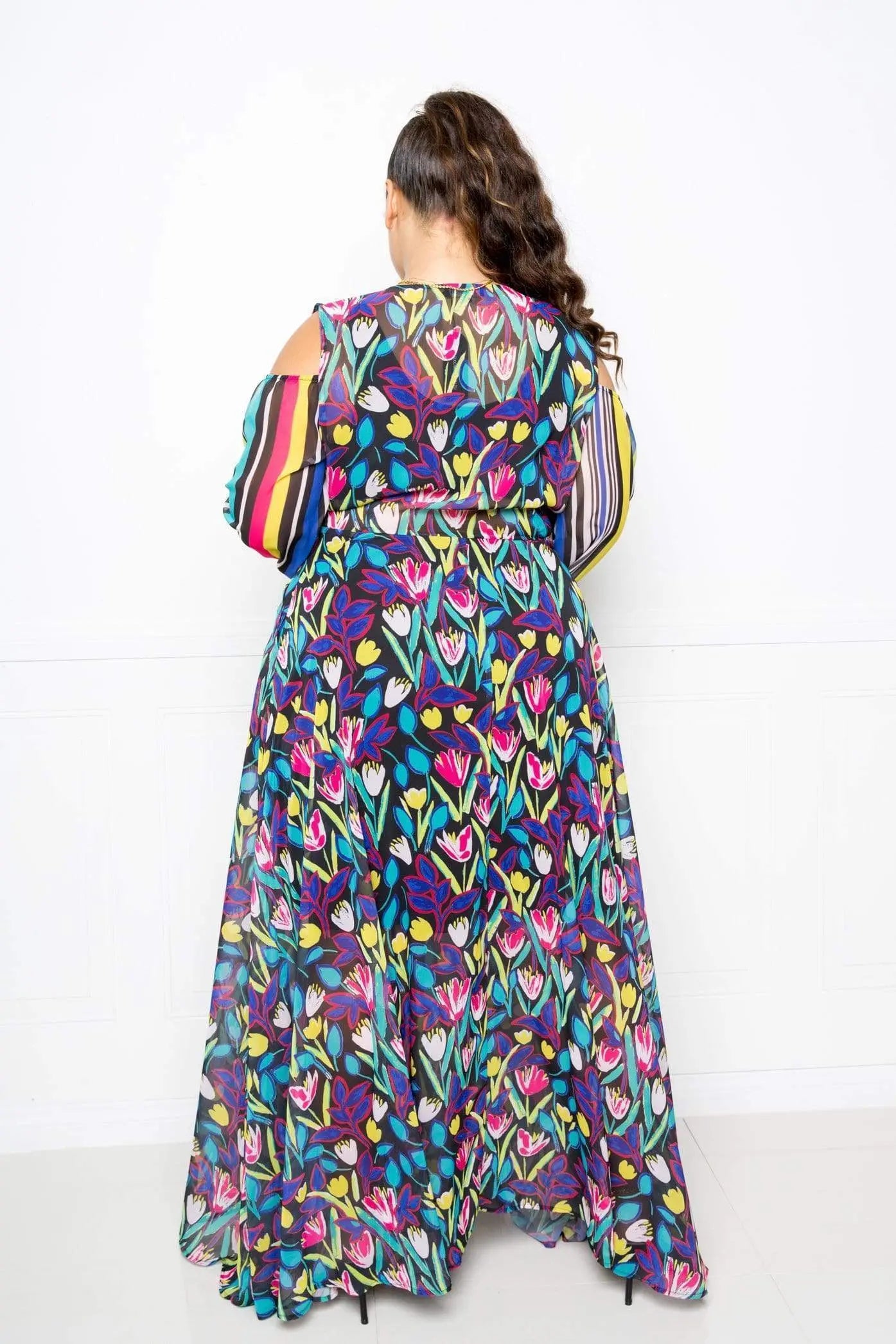 Plus Size Multi Print Chiffon Maxi Dress Blue Zone Planet