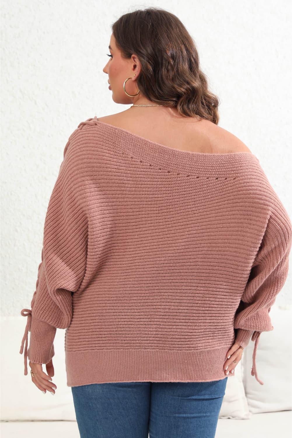 Plus Size One Shoulder Beaded Sweater BLUE ZONE PLANET