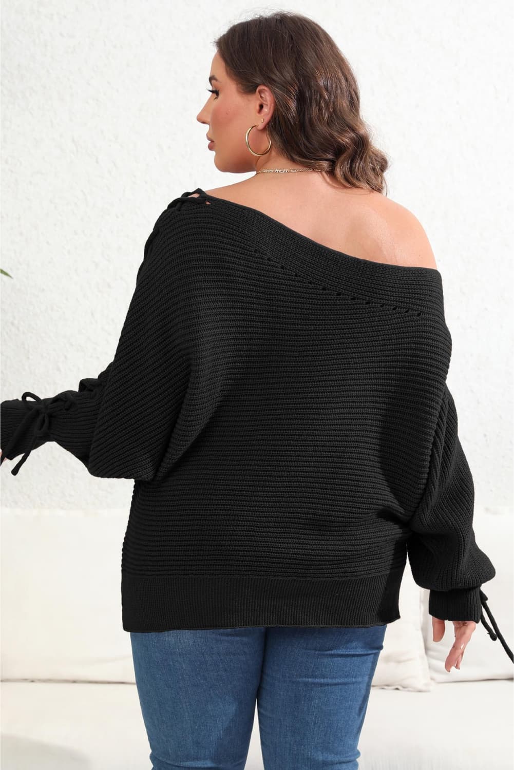 Plus Size One Shoulder Beaded Sweater BLUE ZONE PLANET