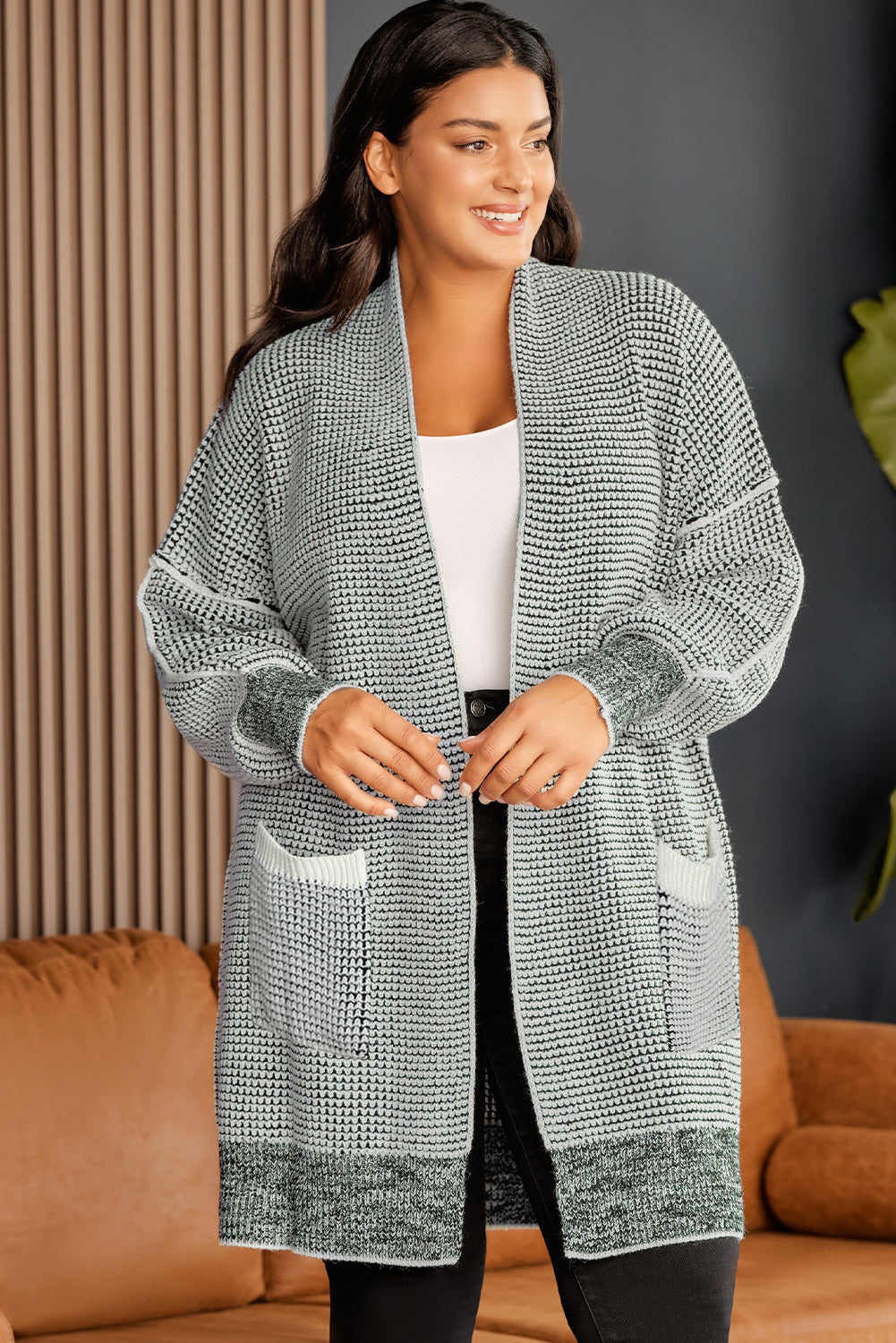 Plus Size Open Front Longline Cardigan BLUE ZONE PLANET
