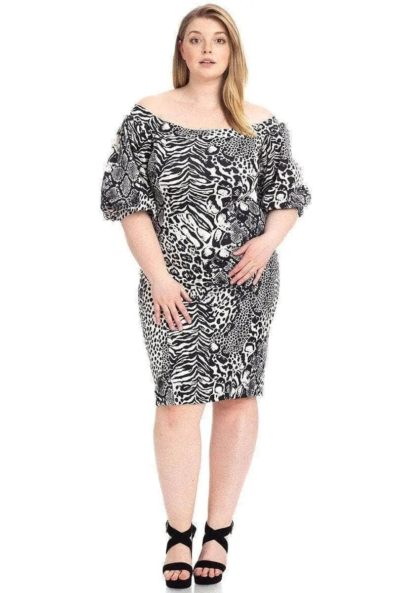 Plus Size Plus Size  Animal Print Crepe Stretch Bodycon Dress Blue Zone Planet